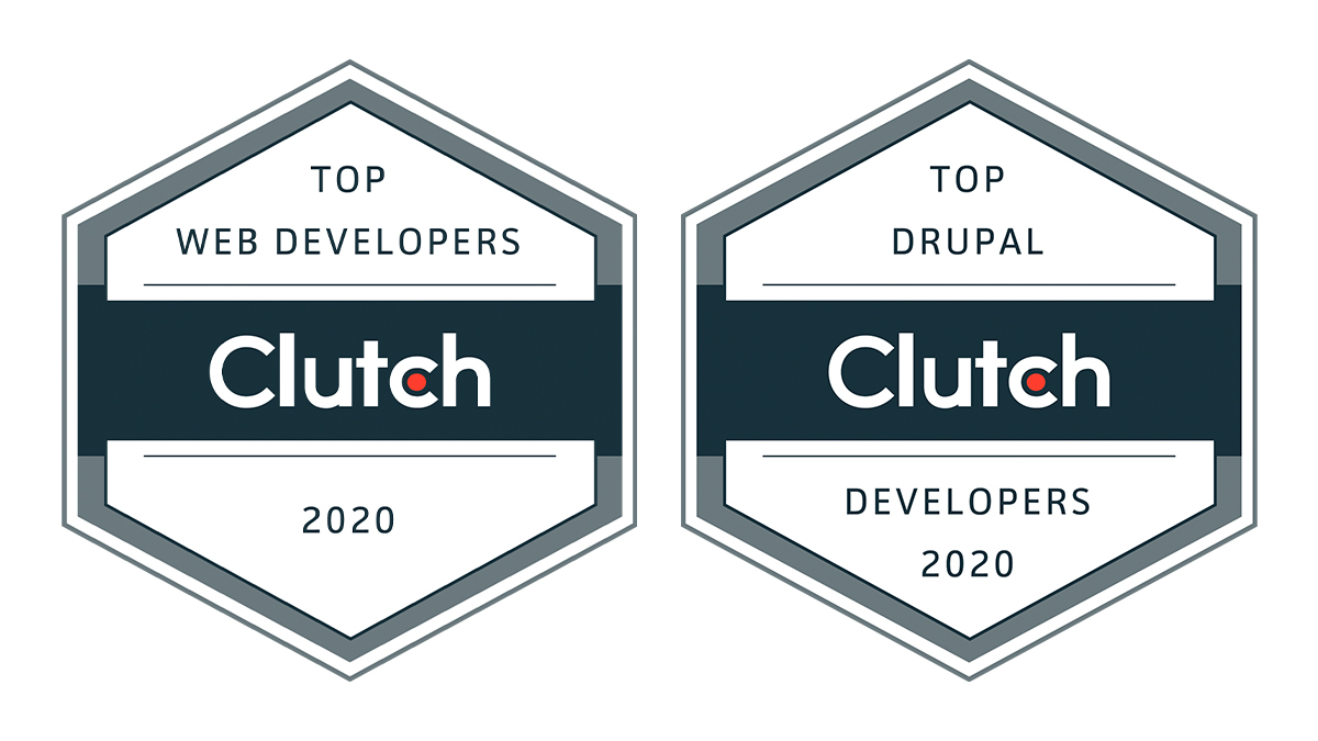Clutch.co badges recognizing Urban Insight as top web development company and top Drupal development agency in the United States in 2020.