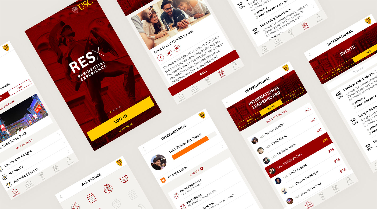 USC Residential Experience App Mockups