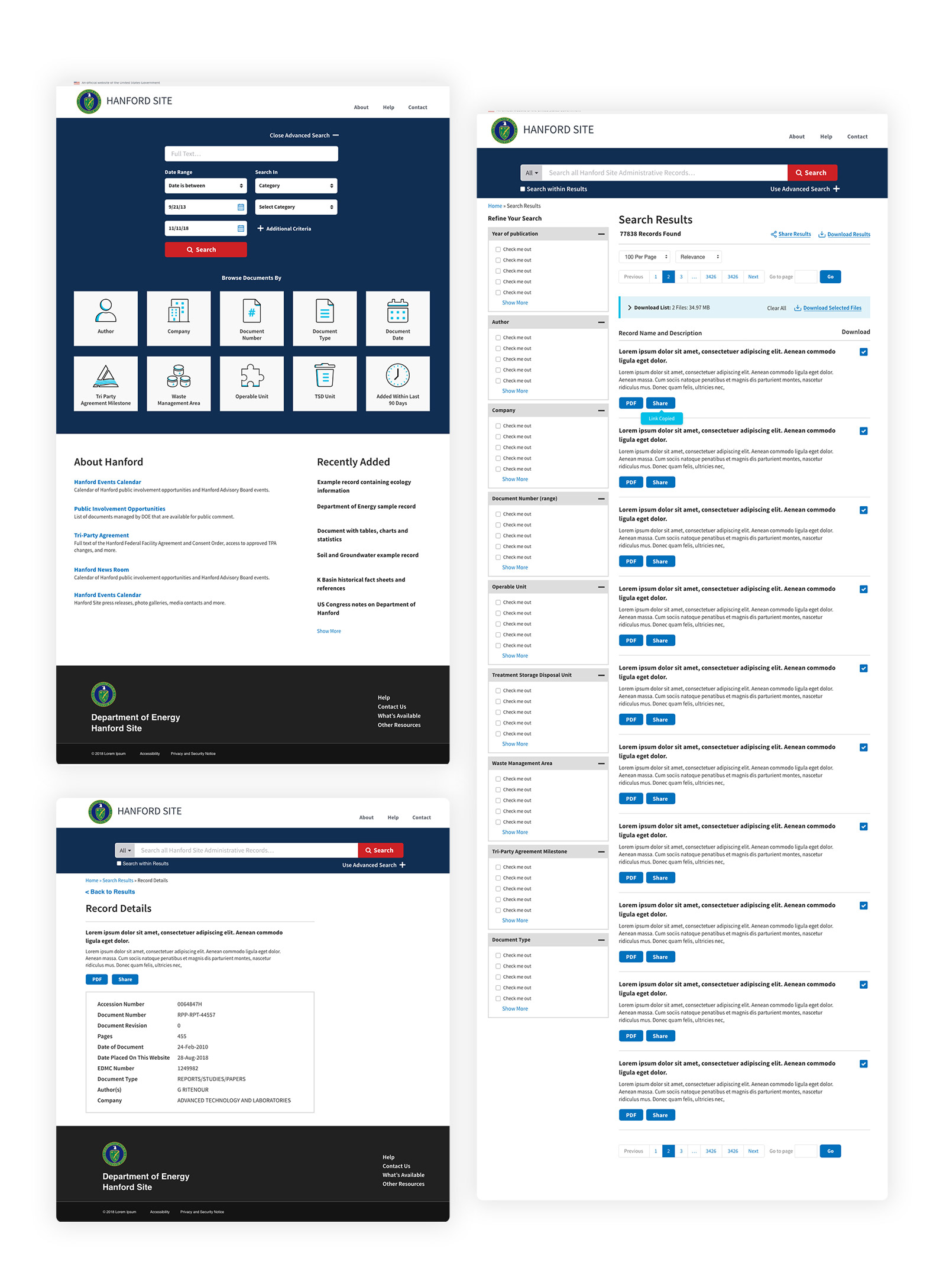 Hanford Website Screenshots