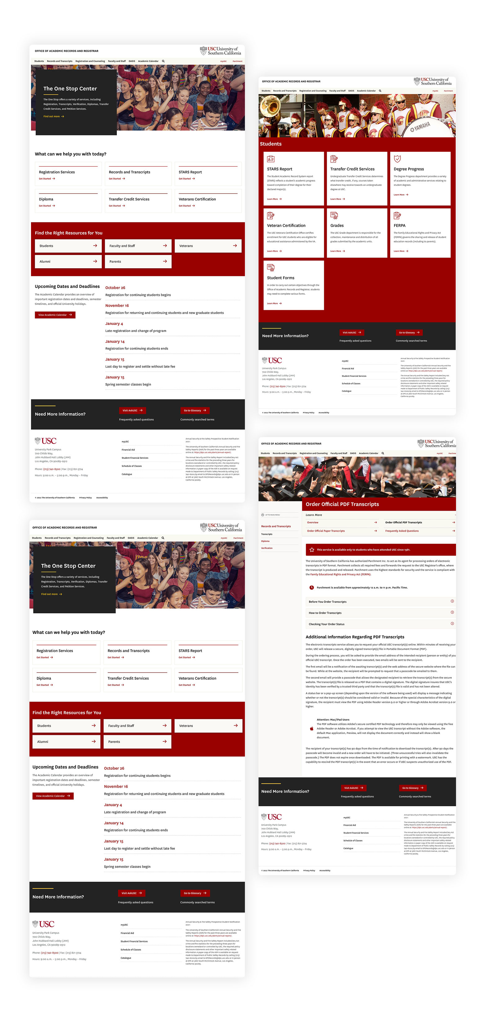 USC Registrar sample web pages