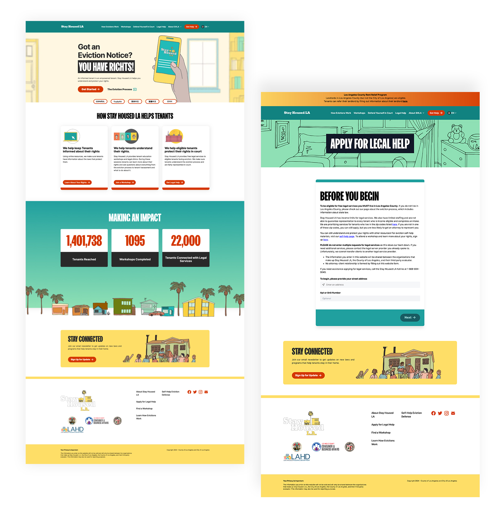 Stay Housed LA web site page examples