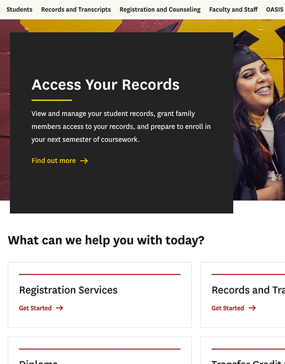 USC Registrar web site same page