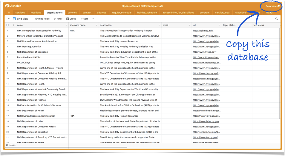 Sample dataset in Airtable.