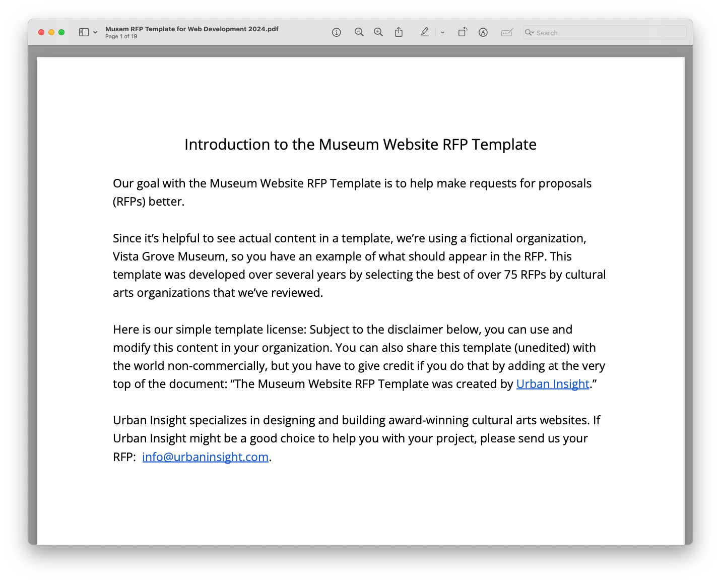 Museum RFP Template for Web Development (2024) | Urban Insight