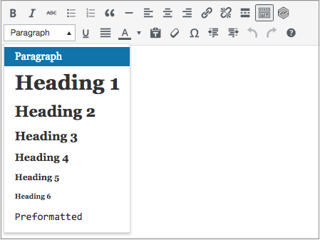 Image of heading style options in a visual editor