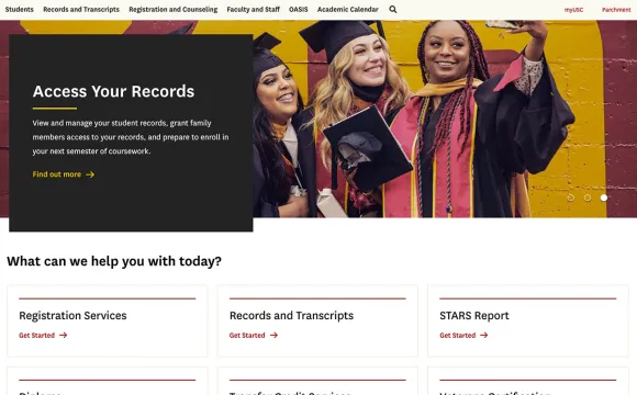 USC Registrar web site same page